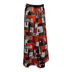 Vintage 1960s Belted Orange Brown Faux Patchwork Maxi Skirt 14 In Waist Size Sm